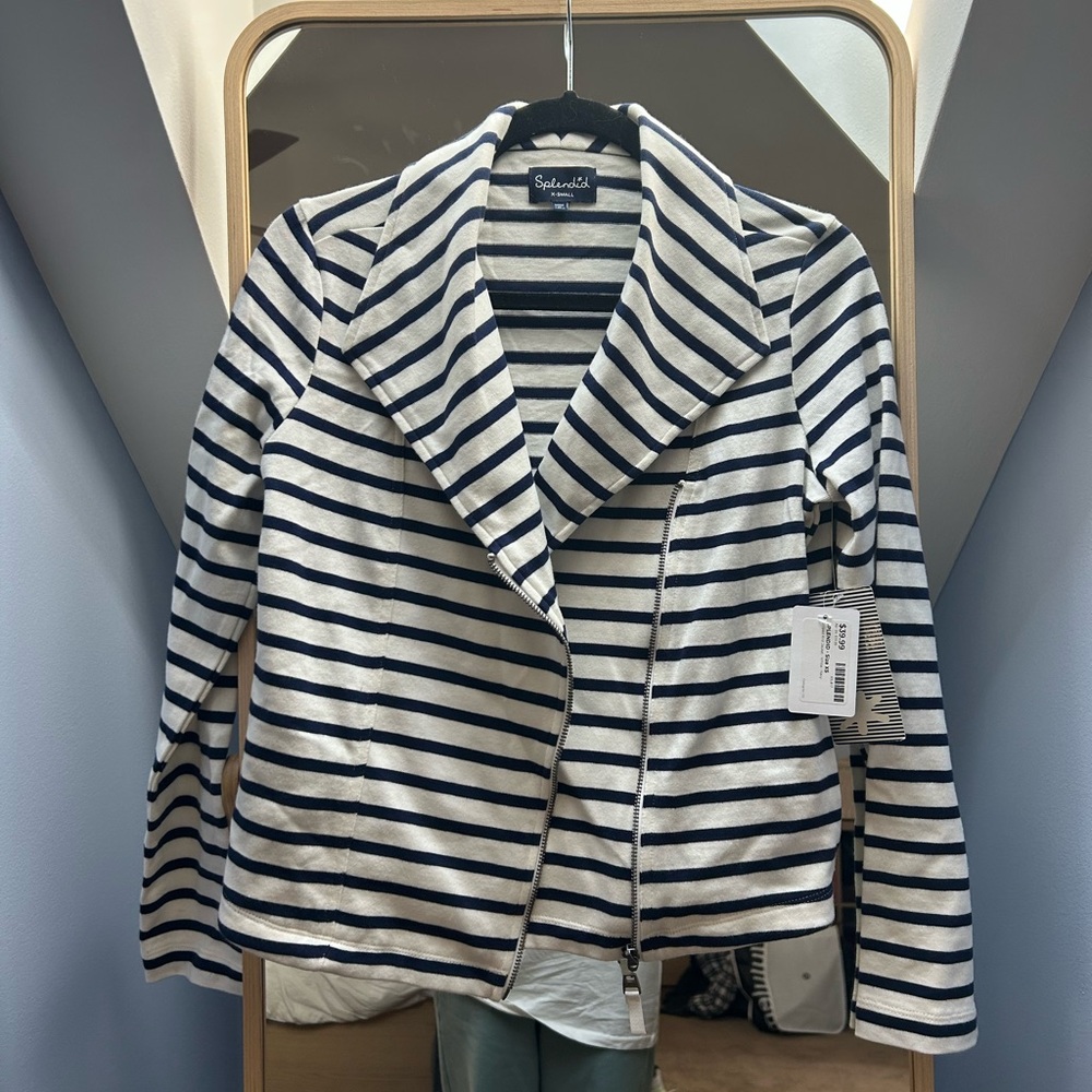 NWT Splendid Women's Striped knit Jacket navy and White stripe, size XS